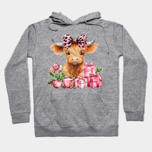 Highland baby cow pink presents bow leopard Hoodie